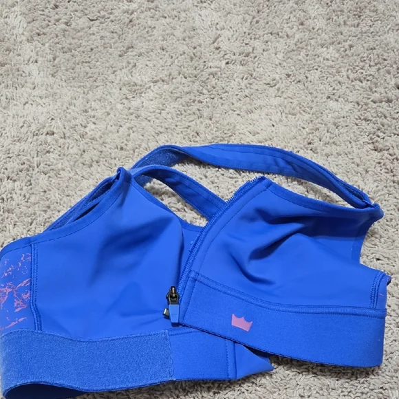 Shefit Blue Sports Bra with Pink Logo - Picture 2 of 3